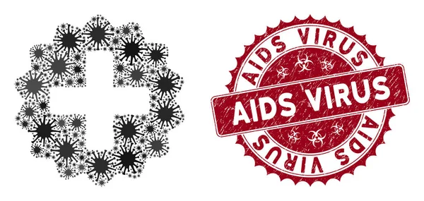 Coronavirus Mosaic Criar ícone com texturizado AIDS Virus Stamp —  Vetores de Stock