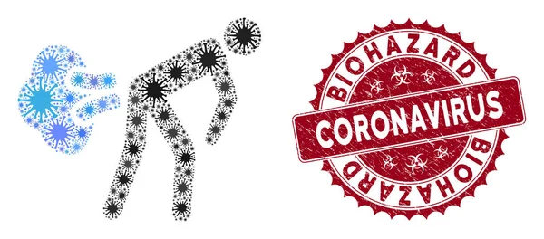 Coronavirus Mosaic Fart Gases Icon with Textured Biohazard Coronavirus Stamp — 스톡 벡터