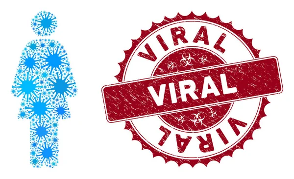 Coronavirus Mosaico Mujer Persona icono con Grunge sello viral — Vector de stock