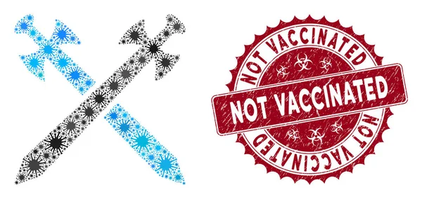 Mosaïque de coronavirus Épées médiévales Icône avec timbre rayé non vacciné — Image vectorielle