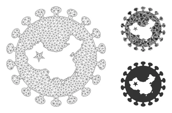 Chinesisches Virenvektorgitterrahmenmodell und Dreieck-Mosaik-Symbol — Stockvektor