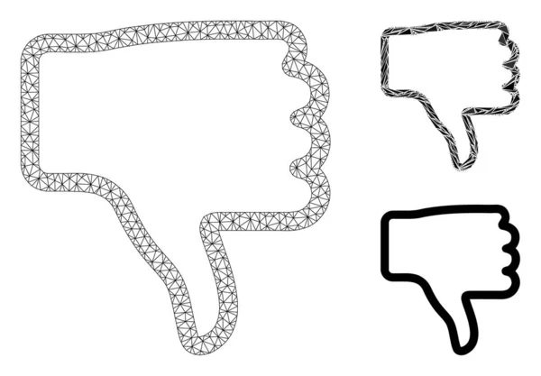 Polegar para baixo modelo de armação de arame de malha de vetor e ícone de mosaico de triângulo — Vetor de Stock