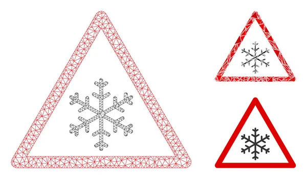 Modèle de cadre de fil de treillis métallique d'avertissement de neige et icône de mosaïque de triangle — Image vectorielle