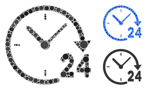 24 Horas Relógio Mosaico Ícone de Pontos Círculo — Vetor de Stock