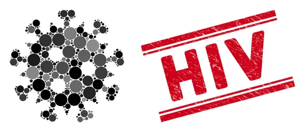 Ícone de vírus HIV mosaico com Grunge HIV Line Seal —  Vetores de Stock
