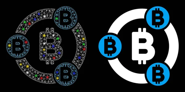 Rede de malha de chama Ícone de colaboração Bitcoin com pontos de inflamação —  Vetores de Stock