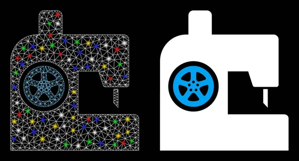 Icono de la máquina de coser de malla de bengala 2D con puntos de bengala — Vector de stock