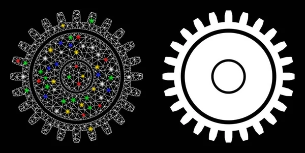 Icono de Cogwheel de malla de bengala 2D con puntos de bengala — Archivo Imágenes Vectoriales