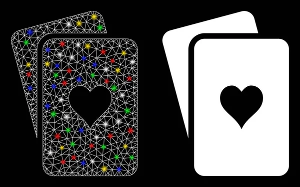 Carcasse à mailles arrondies Coeurs jouant aux cartes Icône avec taches arrondies — Image vectorielle