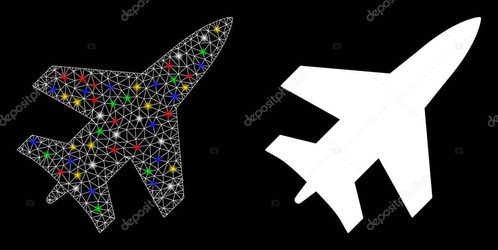 Flare Mesh Wire Frame Jet Fighter Icon with Flare Spots