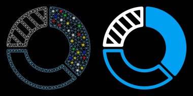 Bright Mesh Wire Frame Pie Chart Icon with Light Spots