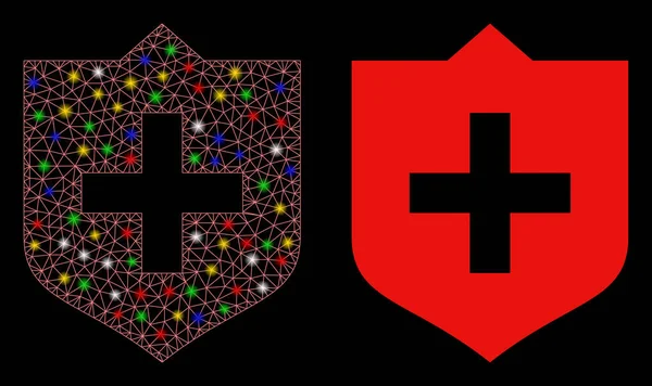 Flare Mesh Network Shield Icon met Flare Spots — Stockvector