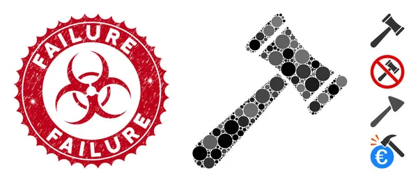 Icono de martillo de ley Collage con sello de fallo de grunge — Vector de stock