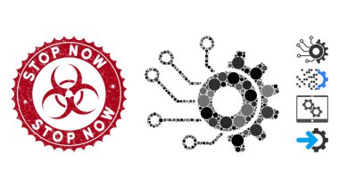 Mozaik Dijital Mekanik Simgesi Dokulu Durma Damgası