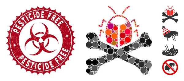 Collage Pesticida Icono con Grunge Pesticida Sello Libre — Vector de stock
