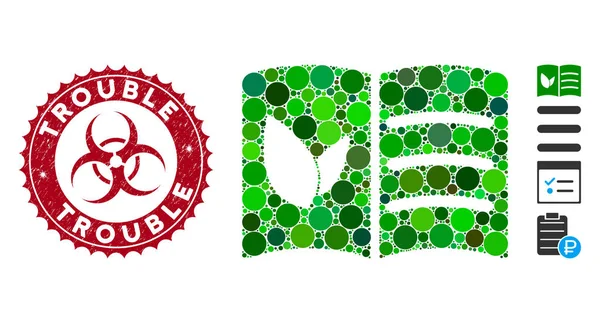 Icono de menú vegano Collage con sello de problema texturizado — Vector de stock