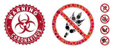 Çizik Uyarı Koronavirüsü Mührü ile Glüten Simgesi Yok Kolajı