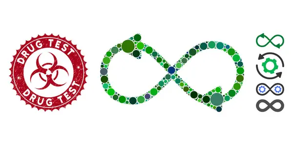 Icono de movimiento infinito de mosaico con sello de prueba de drogas texturizado — Vector de stock