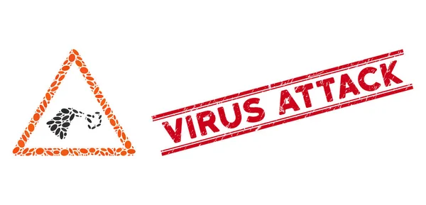 Collage Icône d'avertissement de grippe aviaire avec Grunge Virus Attack Line Seal — Image vectorielle