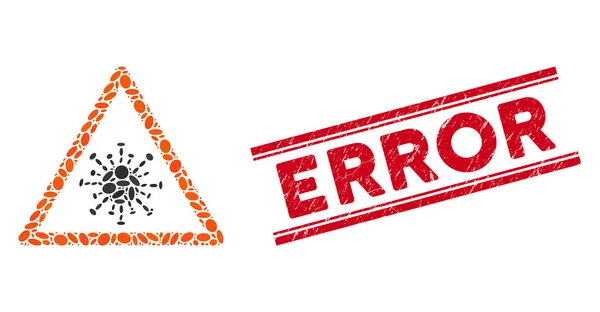 Ikona ostrzegawcza koronawirusa mozaiki ze stemplem Distress Error Line — Wektor stockowy