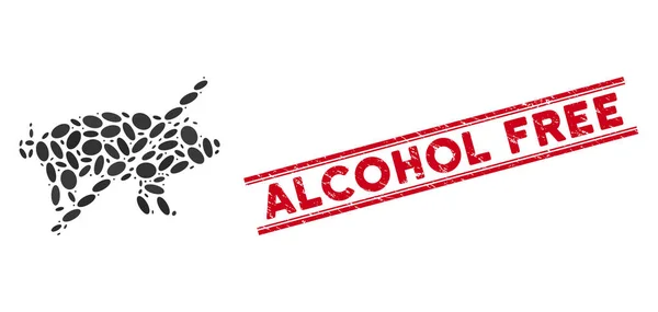 Mosaik ingen fläsk ikonen med repad alkoholfri linje Stämpel — Stock vektor