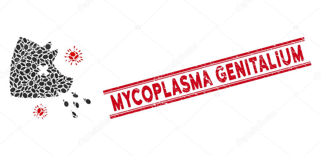 Collage Swine Flu Icon with Grunge Mycoplasma Genitalium Line Seal