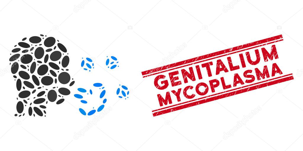 Collage Patient Viruses Icon with Distress Genitalium Mycoplasma Line Stamp