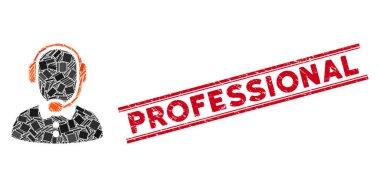 Çağrı Merkezi Operatörü Mozaik ve Grunge Profesyonel Damga Mührü