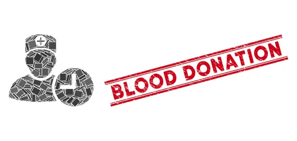 Sello de sello de donación de sangre arañada y mosaico de reloj de cita médica con líneas — Vector de stock