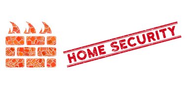 Güvenlik Duvarı Mozaiği ve Çizgilerle Mühürlenmiş Ev Güvenliği Mührü