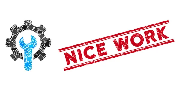 Narzędzia serwisowe Mozaika i Grunge Nice Pieczęć robocza z liniami — Wektor stockowy