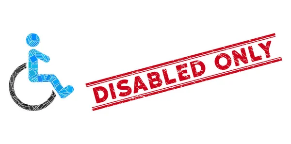 Wheelchair Mosaic and Distress Disabled Only Stamp with Lines — Stock Vector