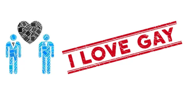 Gay les amateurs mosaïque et rayé j 'amour gay filigrane avec lignes — Image vectorielle