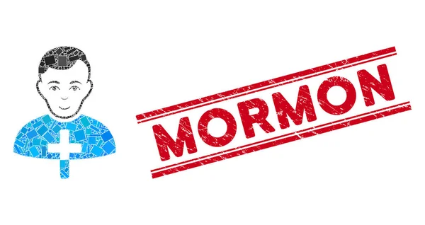 Sacerdote ortodosso Mosaico e angoscia Mormone Timbro sigillo con linee — Vettoriale Stock