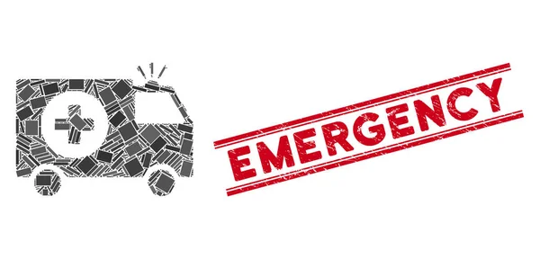 Emergency Mosaic and Grunge Emergency Stamp Seal with Lines — Stock Vector