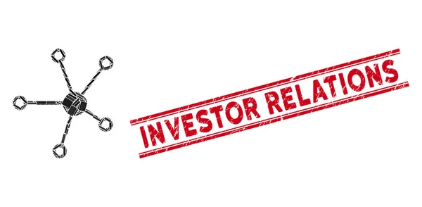Relazioni Mosaico e graffiato relazioni con gli investitori Timbro sigillo con linee — Vettoriale Stock