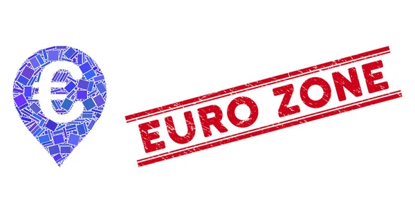 Euro Map Marker Mosaic and Distress Euro Zone Watermark with Lines — 스톡 벡터