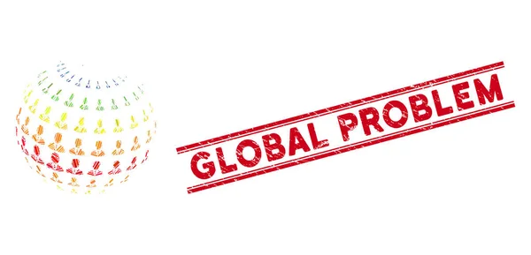 Empresario Esfera abstracta Mosaico y Grunge Problema global Sello de sello con líneas — Vector de stock