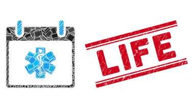 Life Star Takvim Günü Mozaik ve Çizgilerle Çizilmiş Hayat Damgası