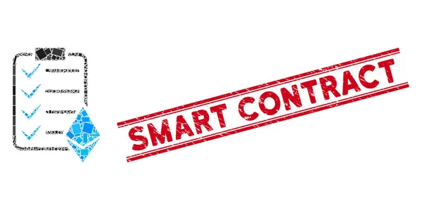 Ethereum Smart Contract Mosaico y Grunge Smart Contrato Sello de sello con líneas — Archivo Imágenes Vectoriales