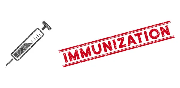 Seringue Mosaïque et Grunge Sceau d'immunisation avec lignes — Image vectorielle