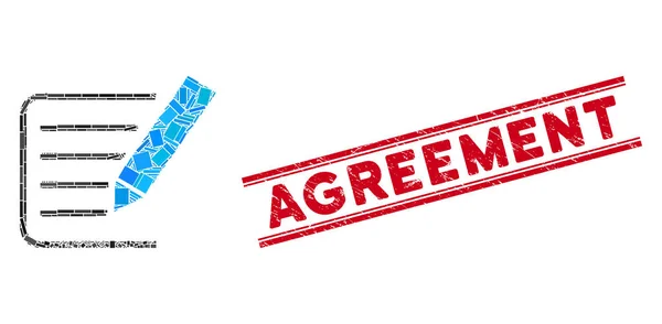Unterzeichnen Abkommen Mosaik und zerkratzte Vereinbarung Wasserzeichen mit Linien — Stockvektor
