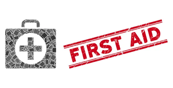 Erste Hilfe Mosaik und Grunge Erste Hilfe Stempel Siegel mit Linien — Stockvektor