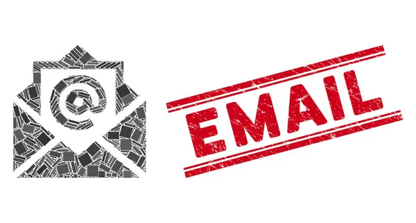 Email Mosaïque et Grunge Email Timbre sceau avec lignes — Image vectorielle