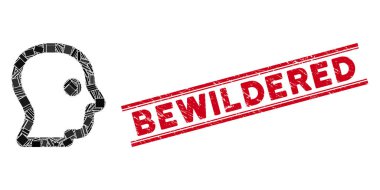 Baş Profil Mozaiği ve Grunge Satırlarla Şaşkın Filigran