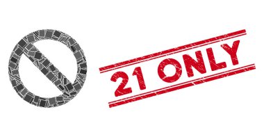 Mozaik ve Grunge 21 İşareti Yok Sadece Satırlı Mühür