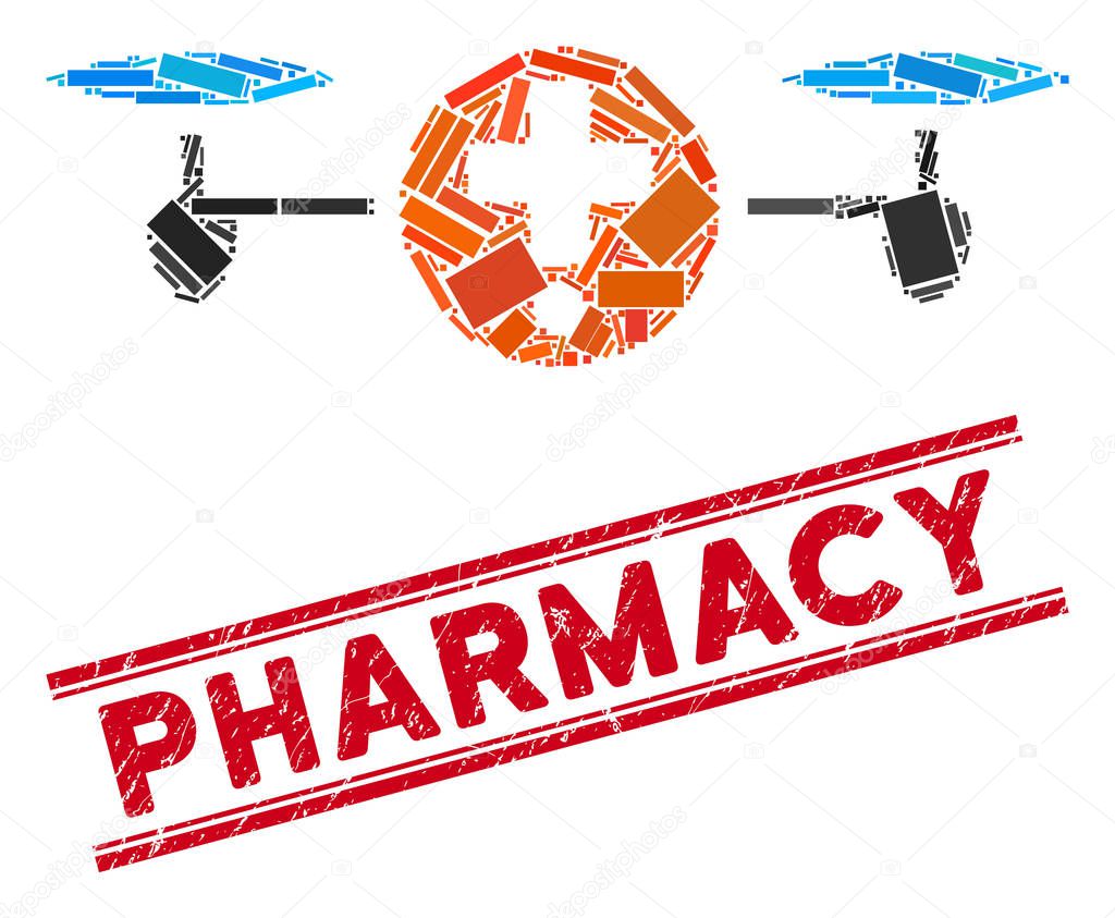 Quadcopter Pharmacy Mosaic and Distress Pharmacy Seal with Lines