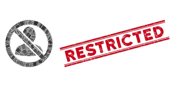 Restricted User Mosaic and Distress Restricted Stamp Seal with Lines — 스톡 벡터