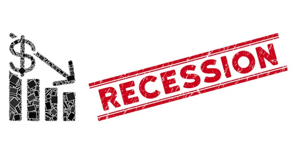 Recesszió Mosaic és Grunge recesszió Vízjel vonalakkal — Stock Vector