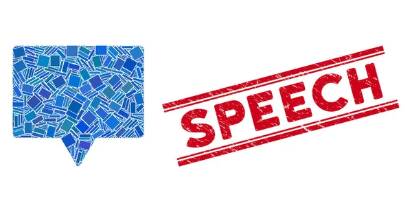 Speech Mosaic e Grunge Speech selo selo com linhas — Vetor de Stock